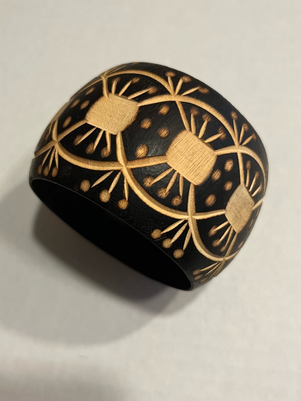 Vintage Wood Etched Floral Cuff Bracelet